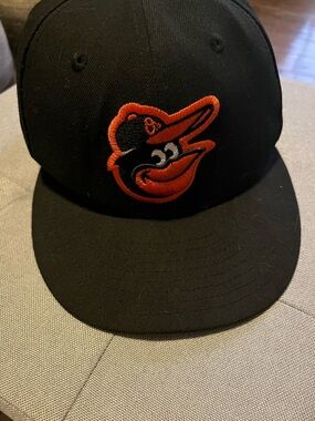 7 1/8 Fitted Black Baseball Cap with Orange Baltimore Orioles Logo